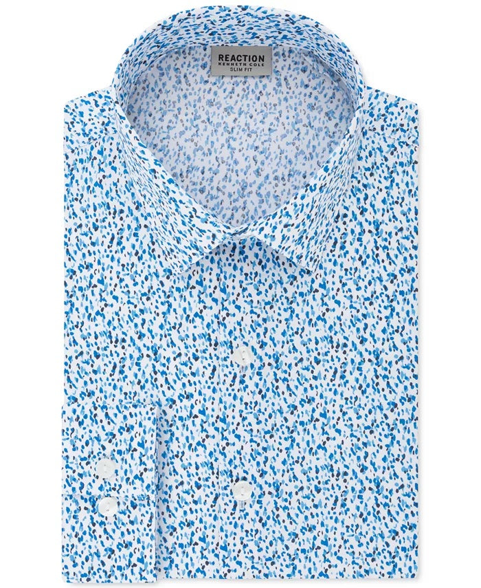 Camisa social masculina Kenneth Cole Reaction All Day Flex Slim-Fit Performance Stretch estampada azul tamanho 15,5 x 34-35