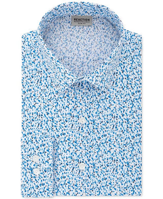 Camisa social masculina Kenneth Cole Reaction All Day Flex Slim-Fit Performance Stretch estampada azul tamanho 15,5 x 34-35