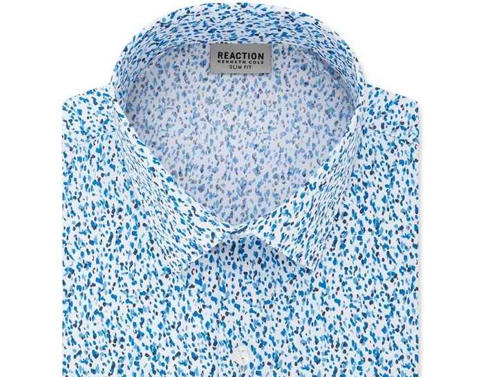 Camisa social masculina Kenneth Cole Reaction All Day Flex Slim-Fit Performance Stretch estampada azul tamanho 15,5 x 34-35