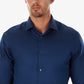 Camisa social Calvin Klein masculina Steel Extra-Slim Fit, sem passar, com padrão espinha de peixe, tamanho médio, azul, tamanho 32-33