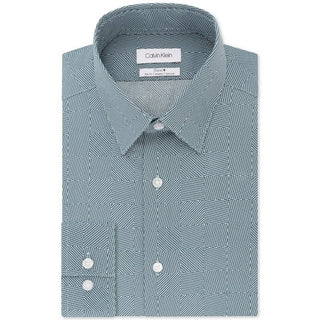 Camisa social masculina Calvin Klein Steel Slim-Fit, sem necessidade de passar, com estampa elástica, verde, tamanho 34-35