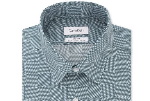 Camisa social masculina Calvin Klein Steel Slim-Fit, sem necessidade de passar, com estampa elástica, verde, tamanho 34-35