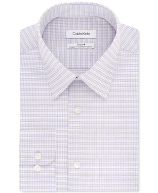 Camisa social masculina Calvin Klein Steel Classic/Regular-Fit, sem necessidade de passar, com estampa elástica, xadrez, roxa, tamanho 17x34-35