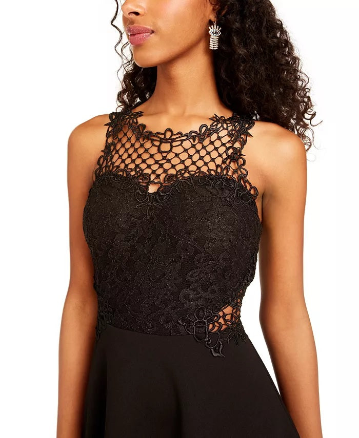 Vestido Illusion Sweetheart Fit &amp; Flare da City Studios Juniors, preto, tamanho 5
