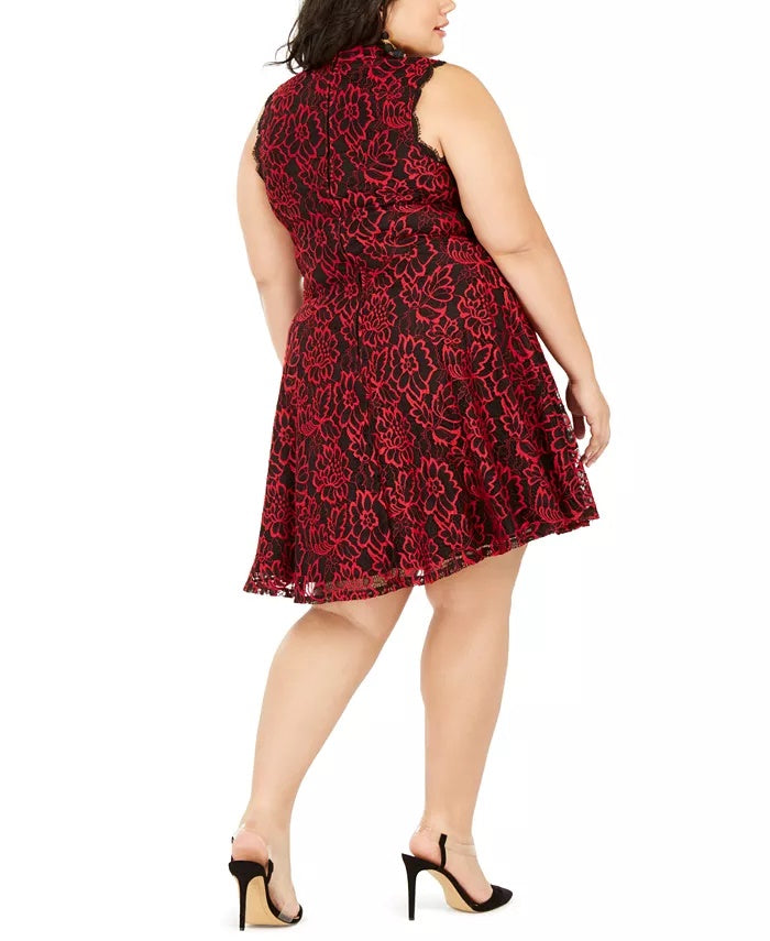 Vestido Plus Size Renda Fit &amp; Flare Vermelho Tamanho 18W da City Studios Juniors