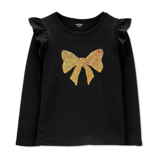 Carter's Big & Little Girls Flip-Sequin Bow Shirt Black Size 5