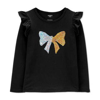 Carter's Big & Little Girls Flip-Sequin Bow Shirt Black Size 5