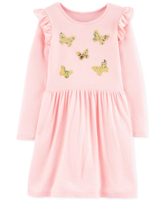 Carter's Little & Big Girls Sequin Butterflies Jersey Dress Pink Size 7