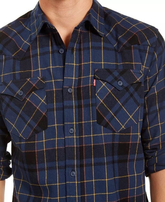 Camisa xadrez Levi's Curran Regular Fit masculina, azul, tamanho XX-G