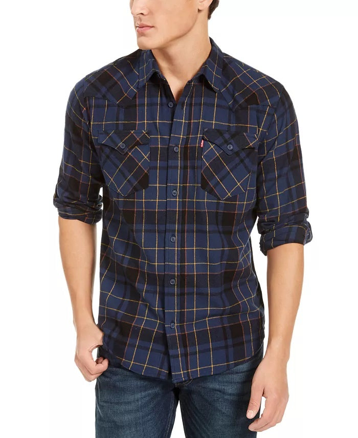 Camisa xadrez Levi's Curran Regular Fit masculina, azul, tamanho XX-G