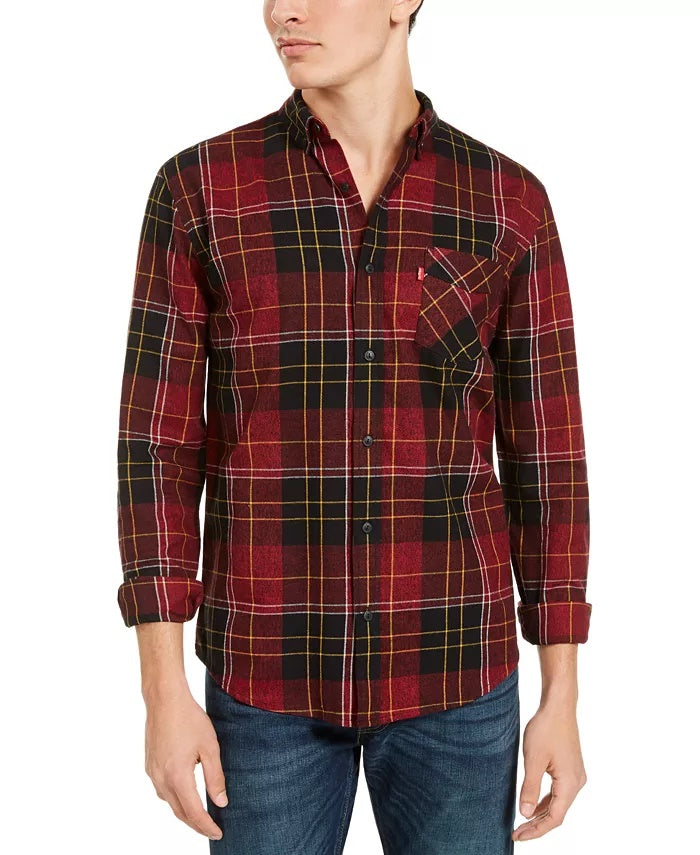 Camisa de flanela xadrez Levi's Booth Regular-Fit Masculina, vermelha, tamanho médio