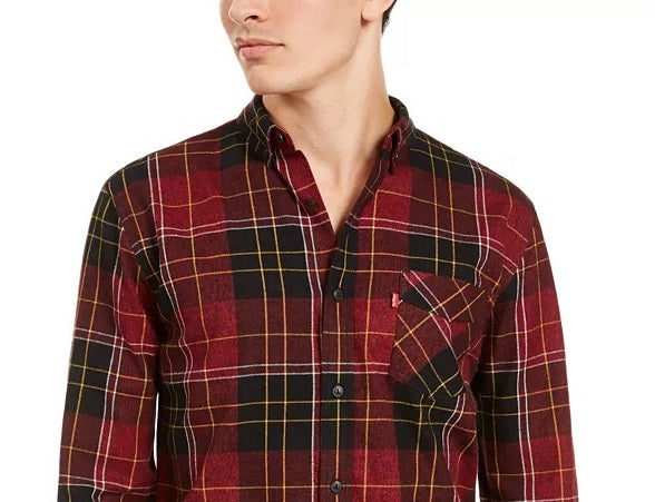 Camisa de flanela xadrez Levi's Booth Regular-Fit Masculina, vermelha, tamanho médio
