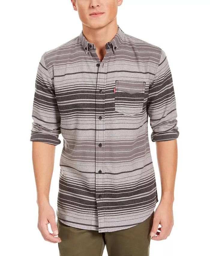 Camisa de flanela listrada Levi's Avalon masculina, cinza, tamanho pequeno