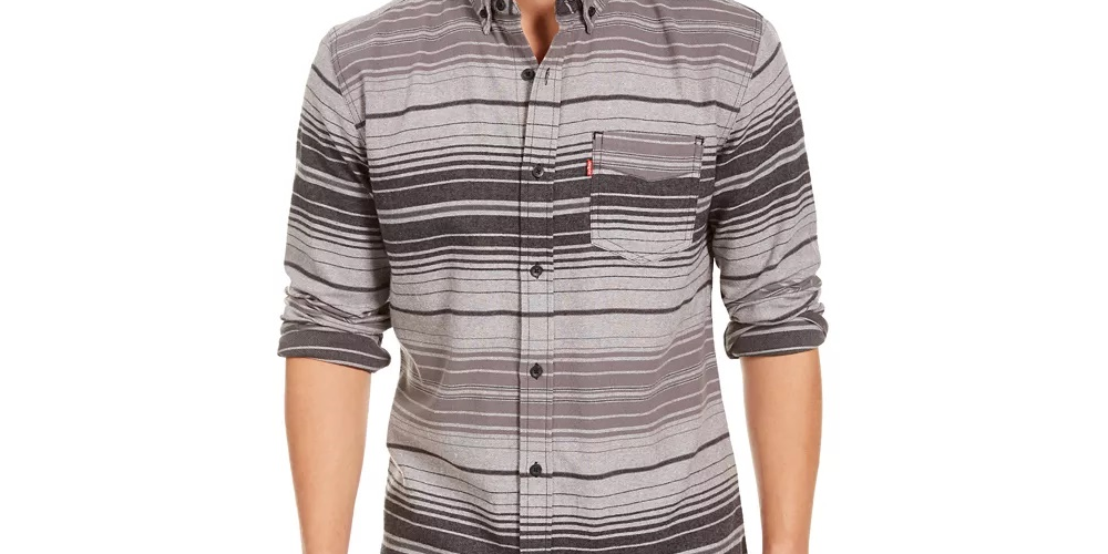 Camisa de flanela listrada Levi's Avalon masculina, cinza, tamanho pequeno