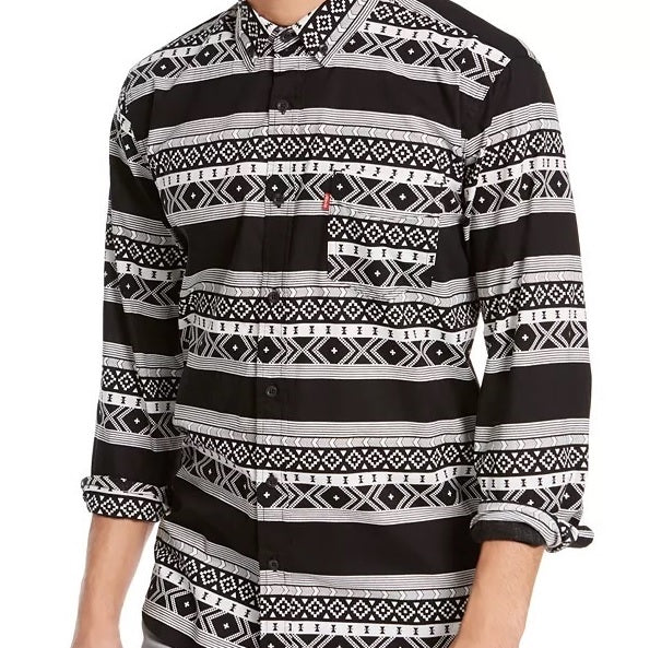 Camisa Levi's Norte Regular Fit Geo Stripe Masculina Cinza Tamanho P