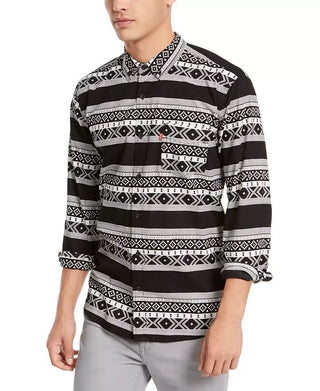 Levi's Men's Norte Regular Fit Geo Stripe Shirt Grey Size Small