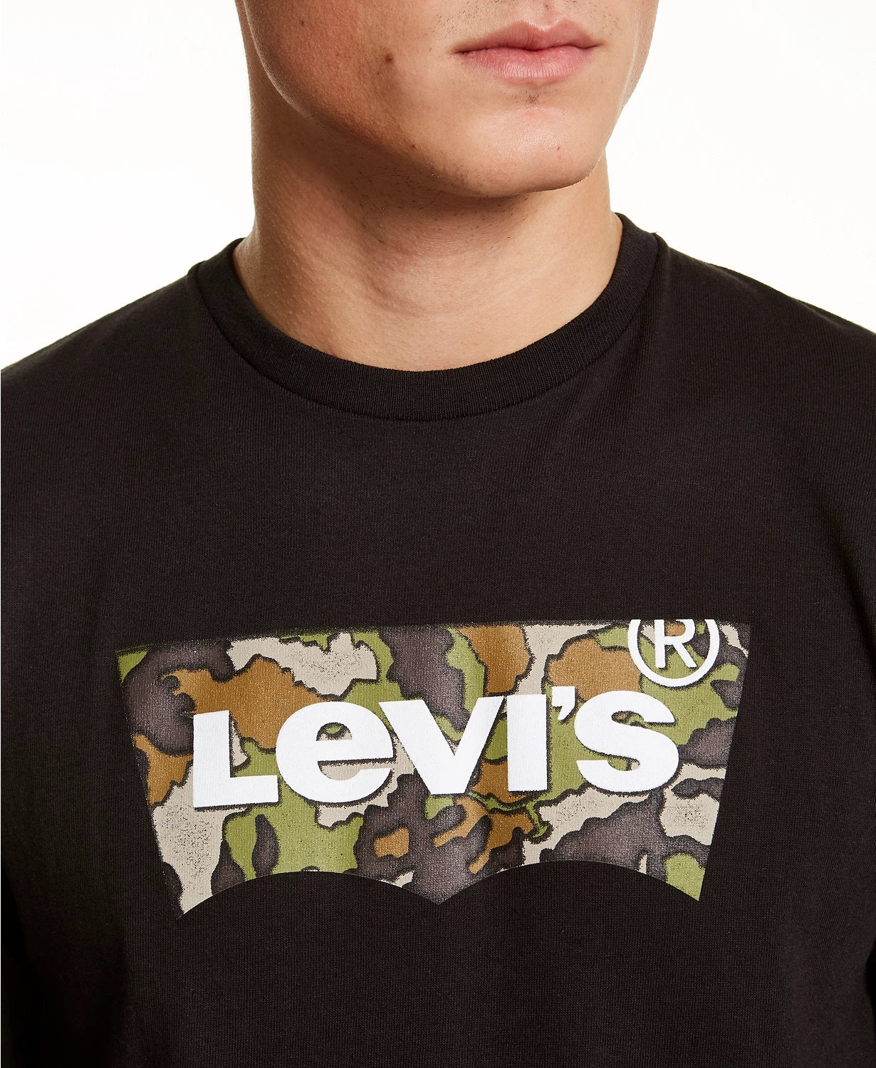 Camiseta Levi's Masculina Manga Longa Camuflada com Logotipo Preto Tamanho Médio