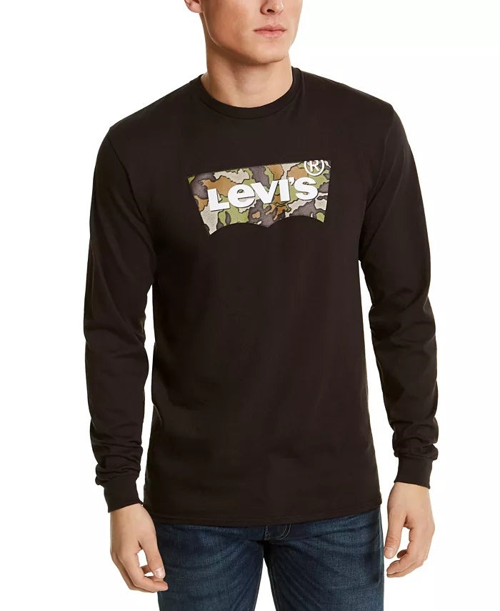 Camiseta Levi's Masculina Manga Longa Camuflada com Logotipo Preto Tamanho Médio