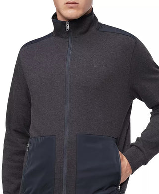 Calvin Klein Moletom Masculino Regular Fit Mix-Media com Zíper Completo Cinza Tamanho XX-G