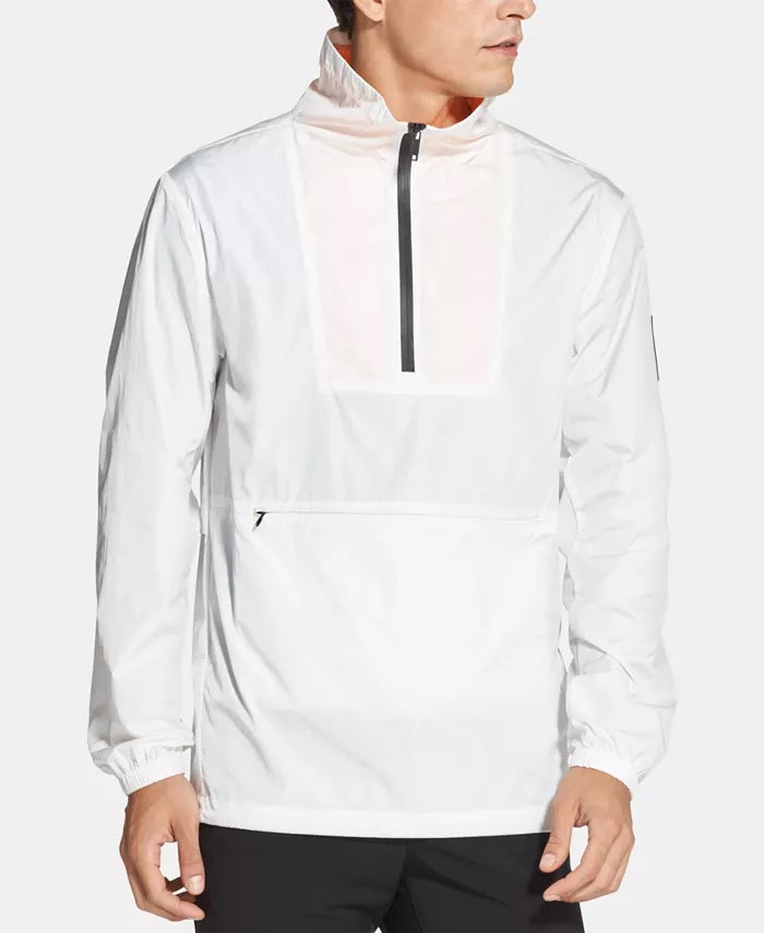 Jaqueta masculina DKNY com estampa de logotipo e zíper 1/4, branca, tamanho X-G