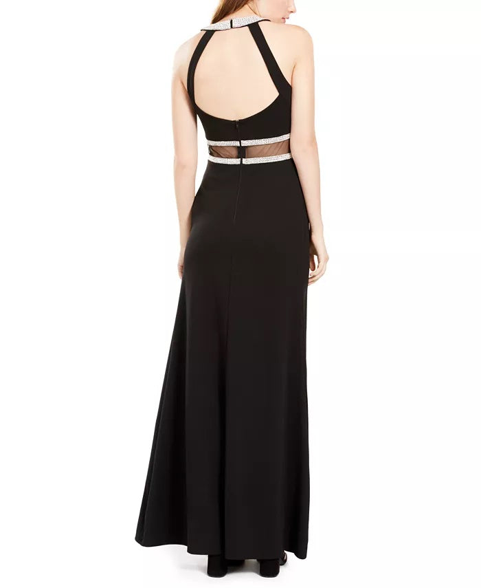 Vestido de festa infantil com decote halter e cintura ilusionista, cor preta, tamanho 1, com lantejoulas