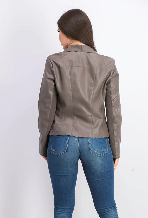 Jaqueta feminina Bar III Flyaway de couro sintético marrom tamanho X-S