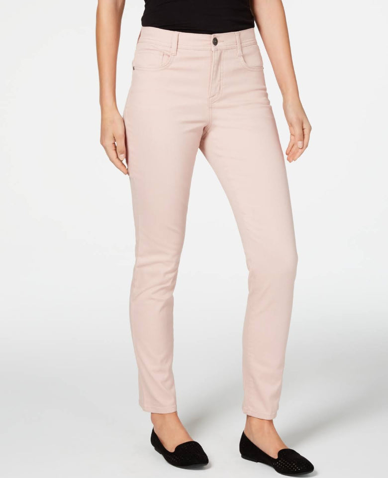 Jeans feminino estilo &amp; co. com controle de barriga, perna justa, rosa, tamanho 8, pequeno