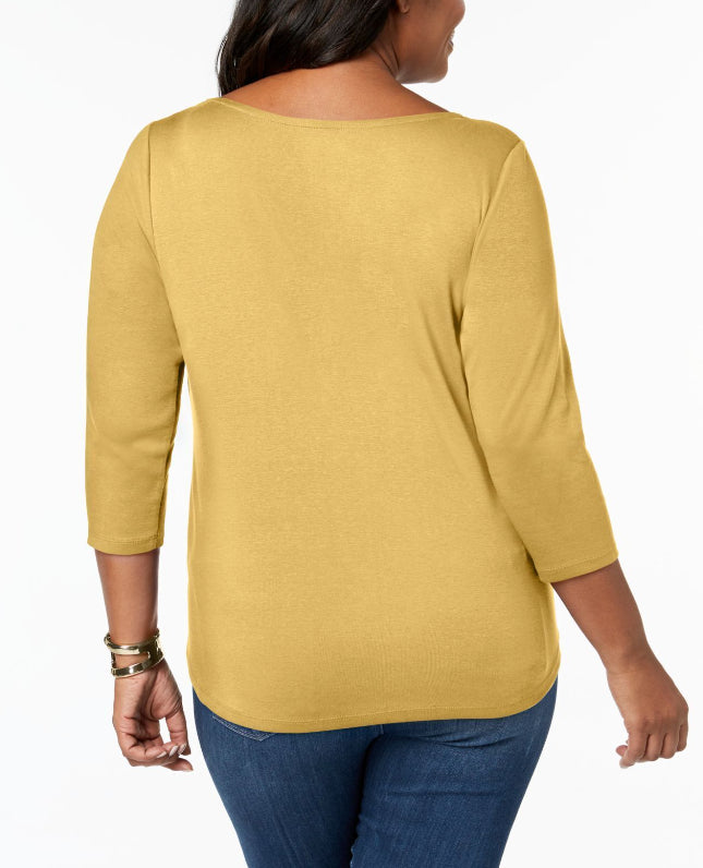 Charter Club Petite Pima Cotton Top com botões e ombros de fora, tamanho pequeno e pequeno, amarelo