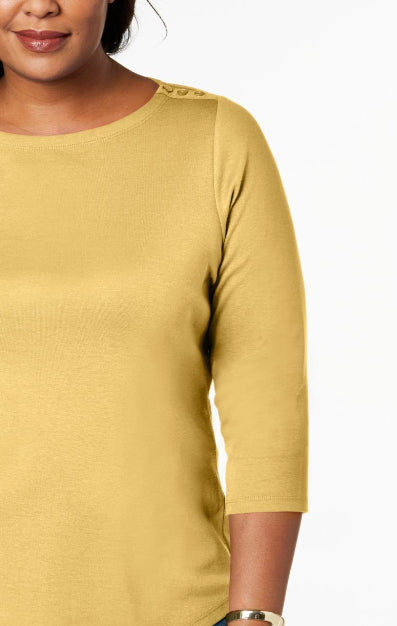 Charter Club Petite Pima Cotton Top com botões e ombros de fora, tamanho pequeno e pequeno, amarelo