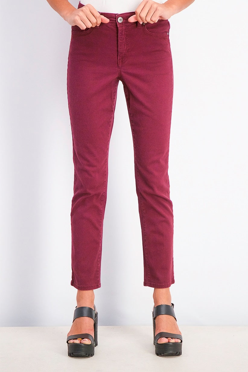 Jeans feminino estilo &amp; co com controle de barriga e perna reta, vermelho, tamanho 14