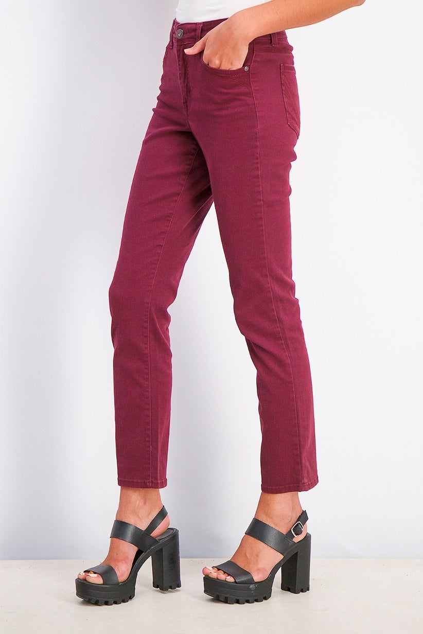 Jeans feminino estilo &amp; co com controle de barriga e perna reta, vermelho, tamanho 14