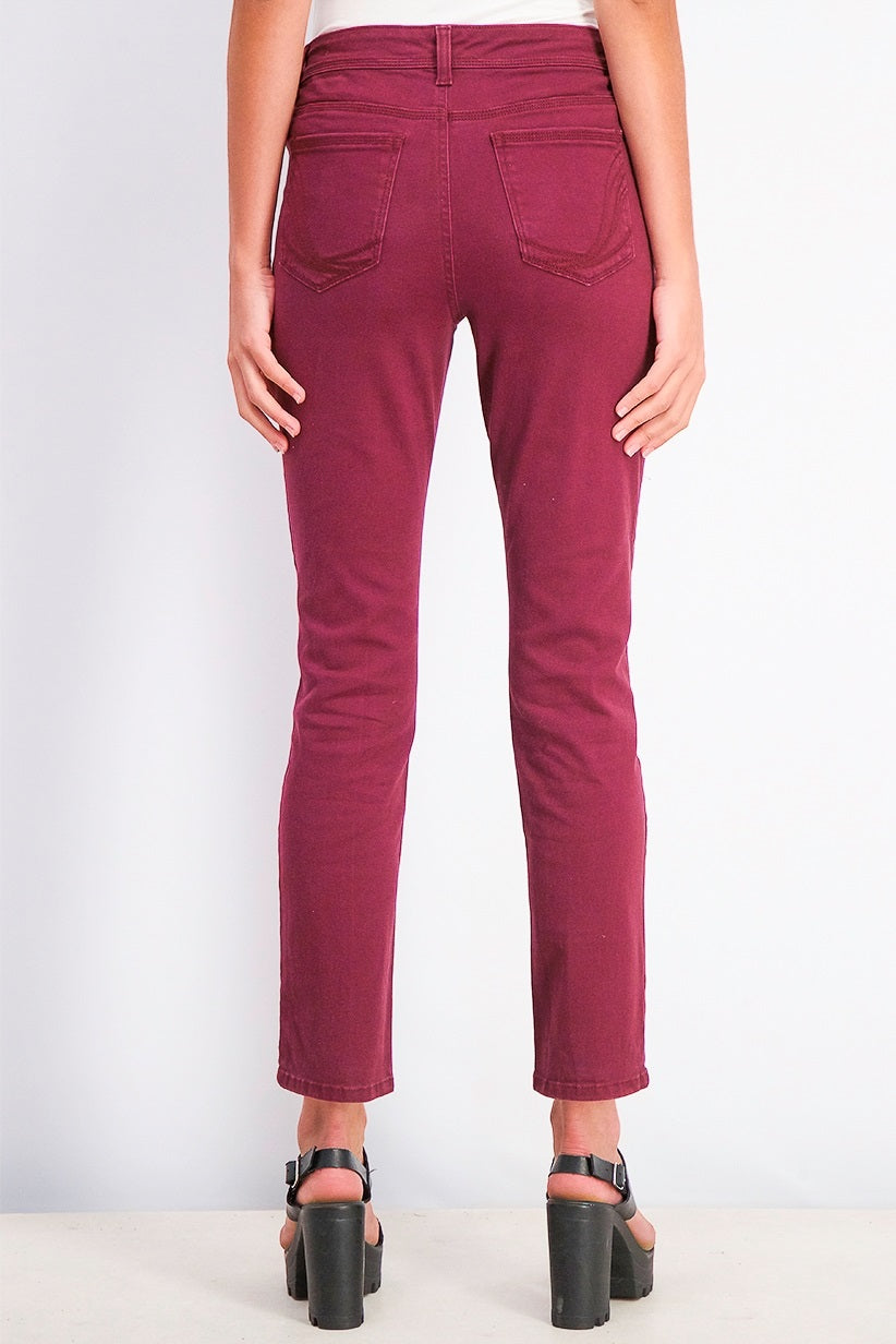 Jeans feminino estilo &amp; co com controle de barriga e perna reta, vermelho, tamanho 14