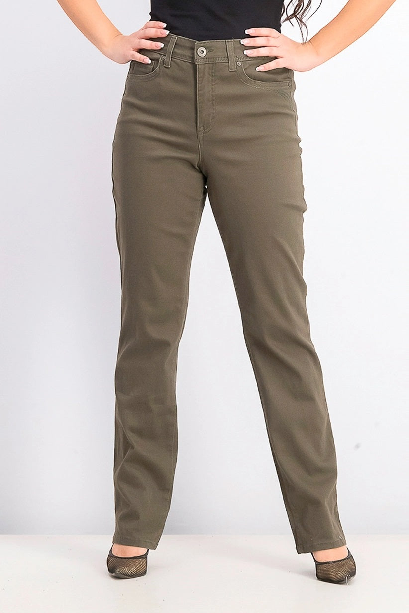 Calça jeans feminina estilo &amp; co com controle de barriga e perna reta, verde, tamanho 16