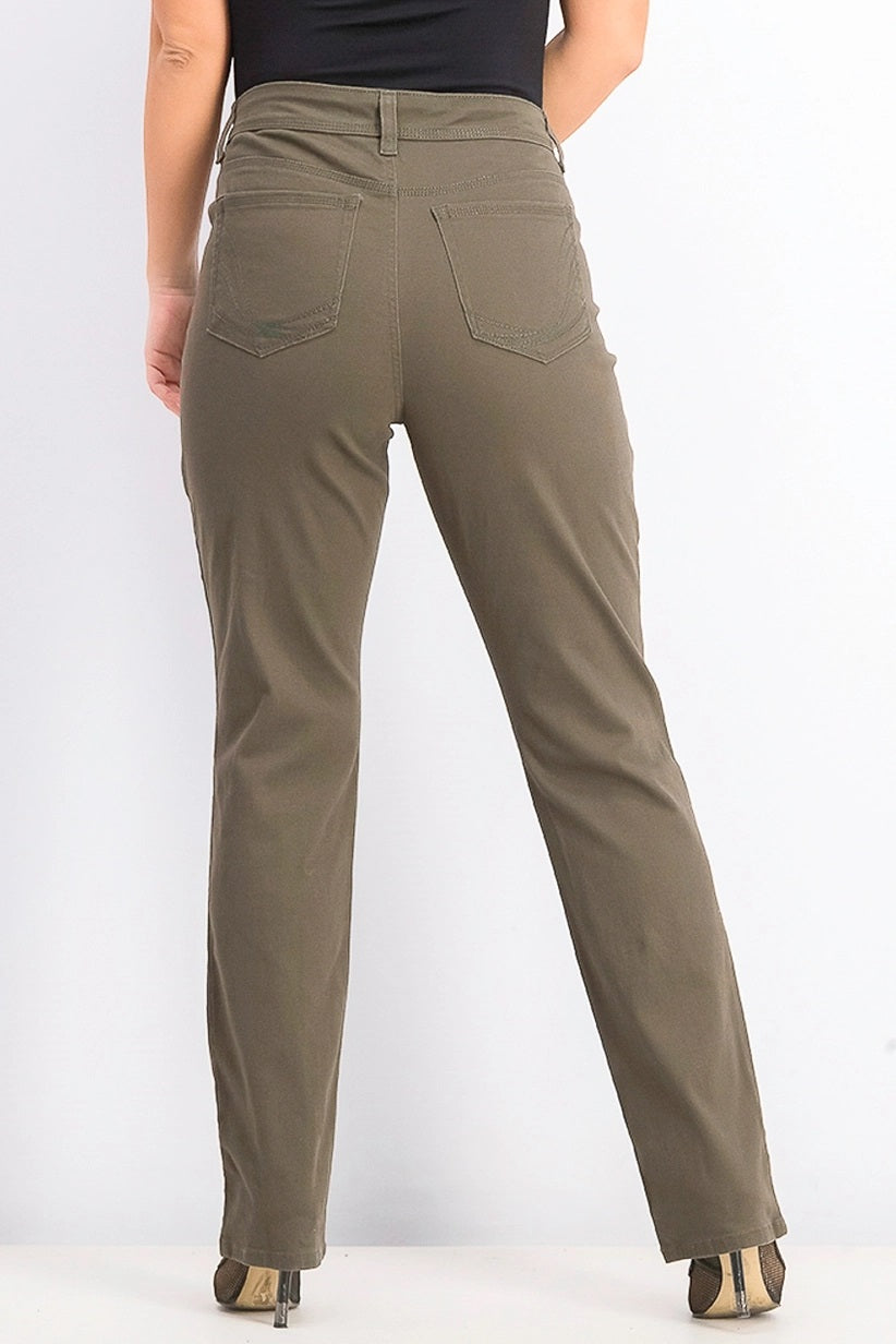Calça jeans feminina estilo &amp; co com controle de barriga e perna reta, verde, tamanho 16