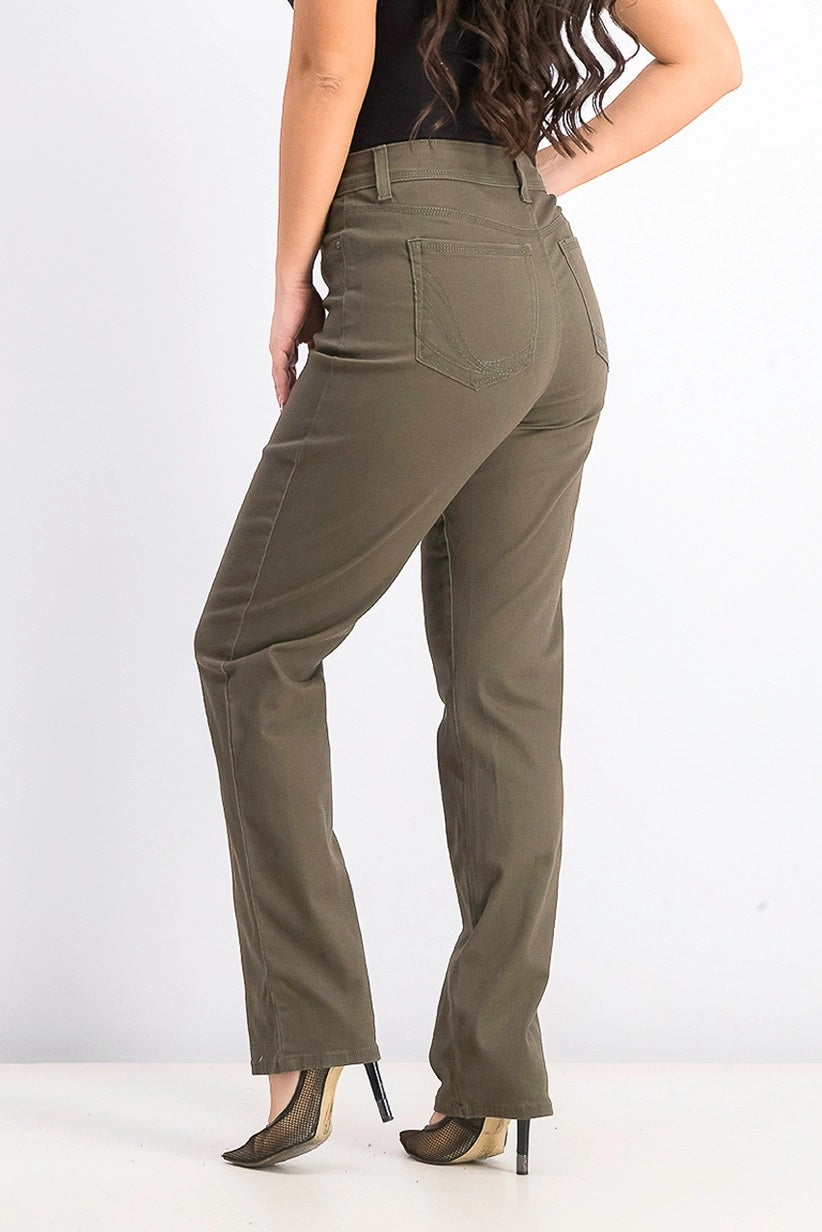 Calça jeans feminina estilo &amp; co com controle de barriga e perna reta, verde, tamanho 16