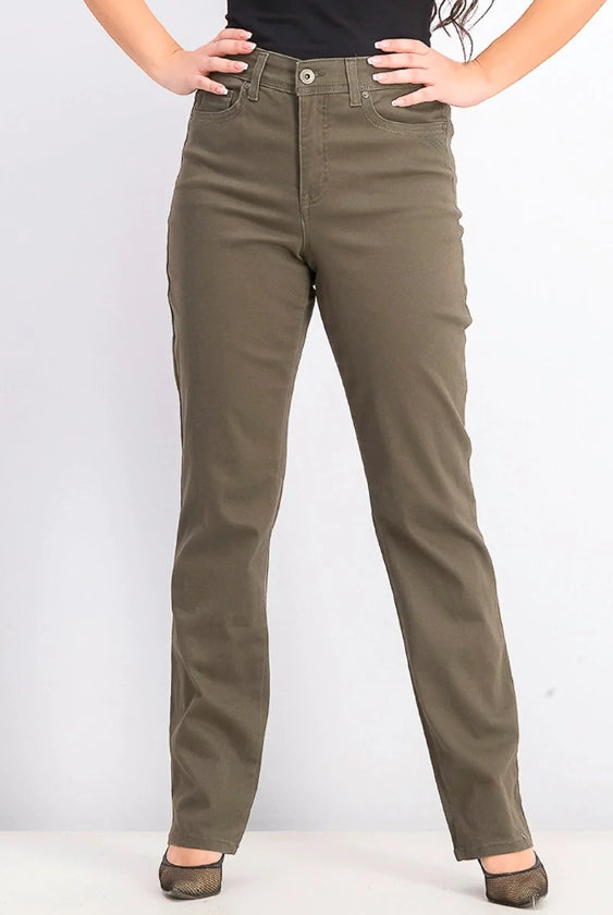 Jeans feminino estilo &amp; co com controle de barriga, perna reta, marrom, tamanho 18
