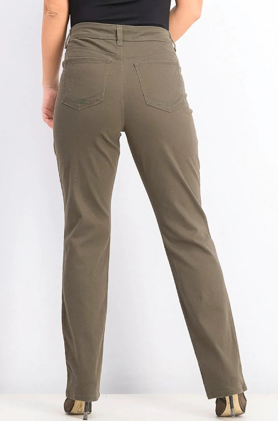 Jeans feminino estilo &amp; co com controle de barriga, perna reta, marrom, tamanho 18