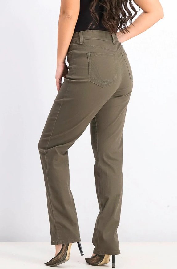 Jeans feminino estilo &amp; co com controle de barriga, perna reta, marrom, tamanho 18