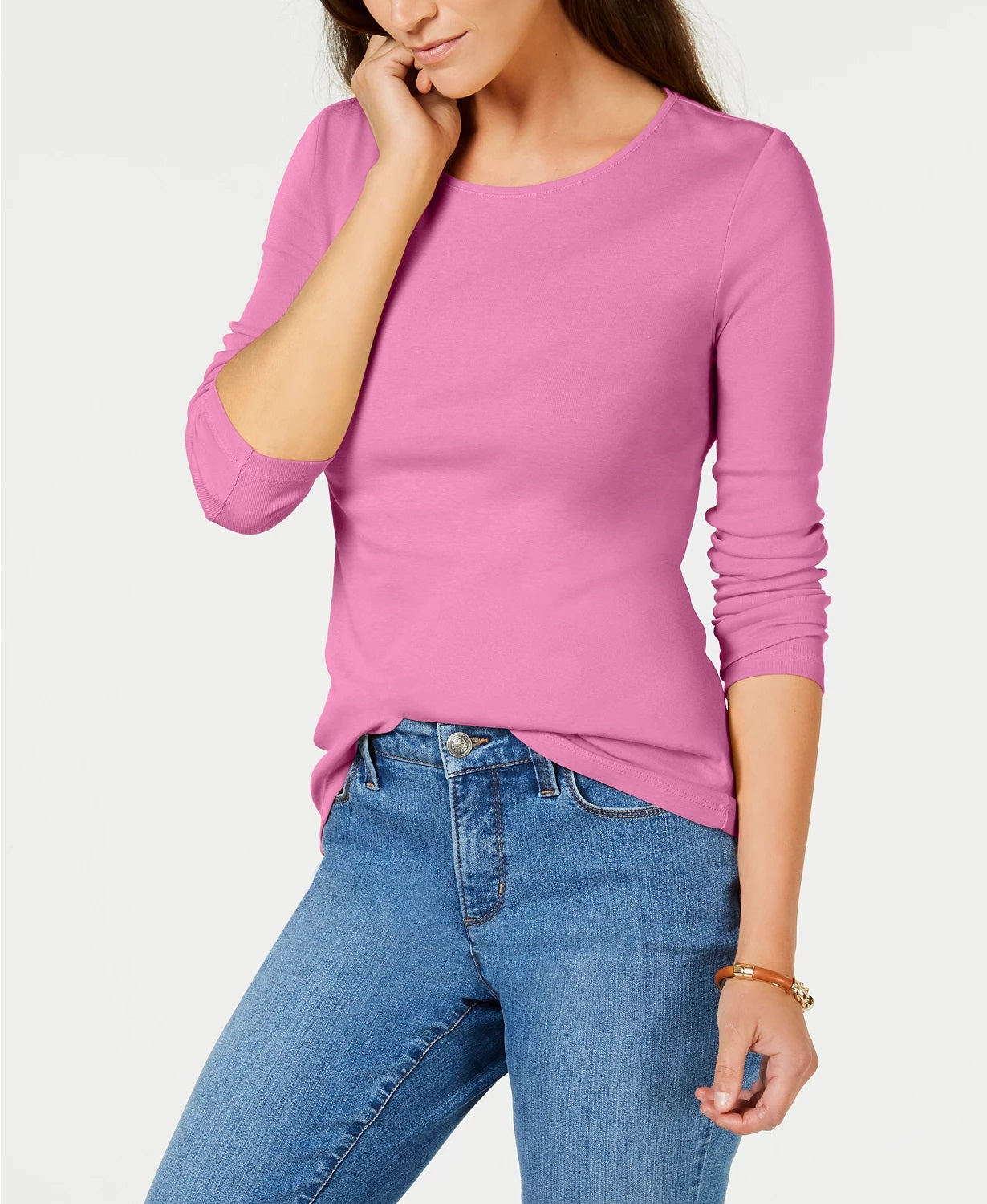 Camiseta feminina de manga comprida de algodão Pima Charter Club, rosa, tamanho X-G