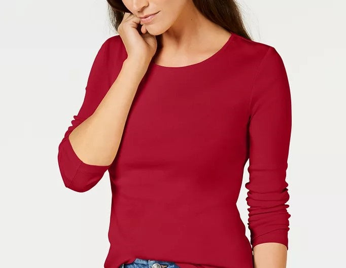 Camiseta feminina de manga comprida Charter Club Pima Cotton, vermelha, tamanho pequeno