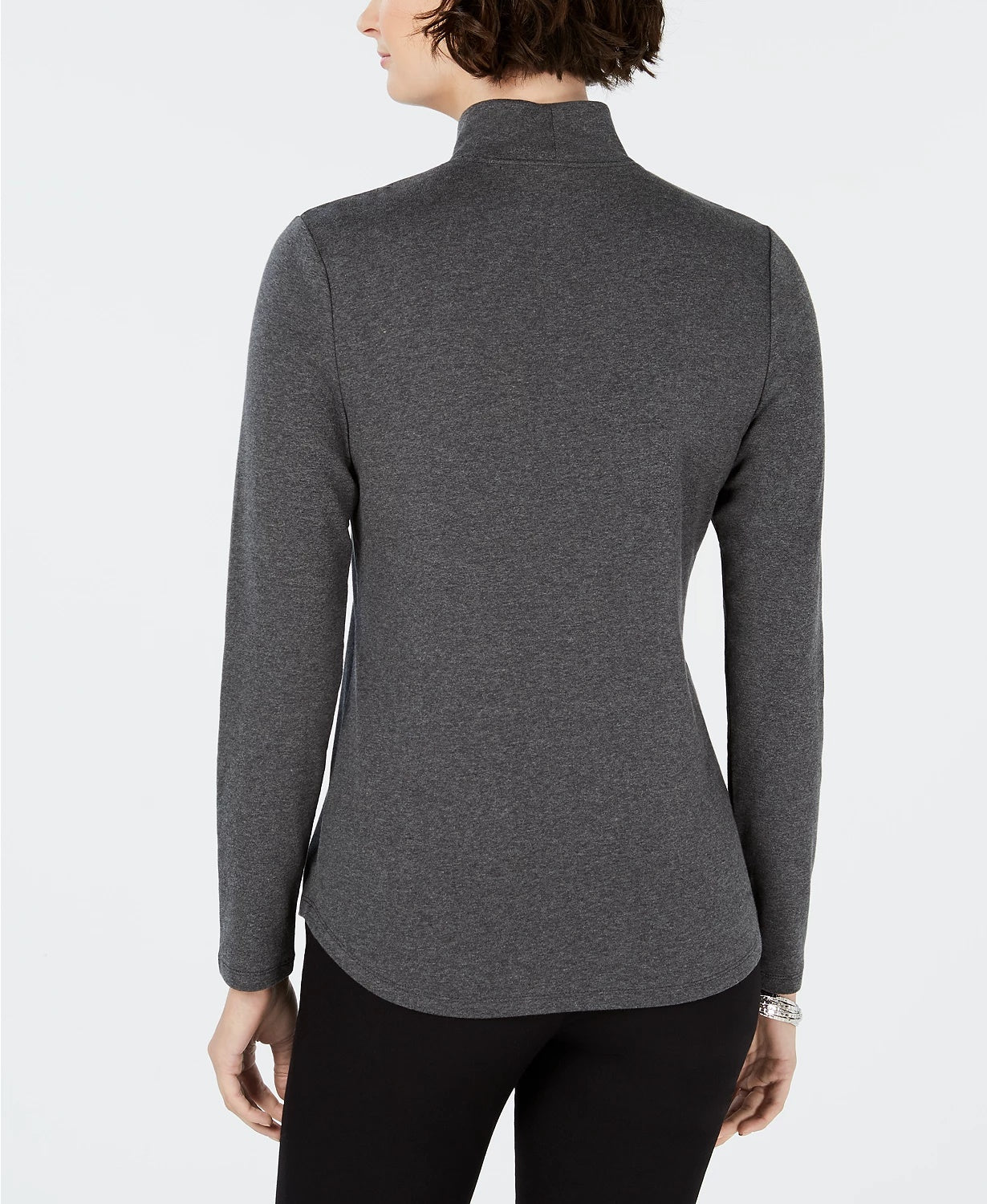 Camiseta feminina Charter Club de algodão com gola alta, cinza escuro, tamanho grande