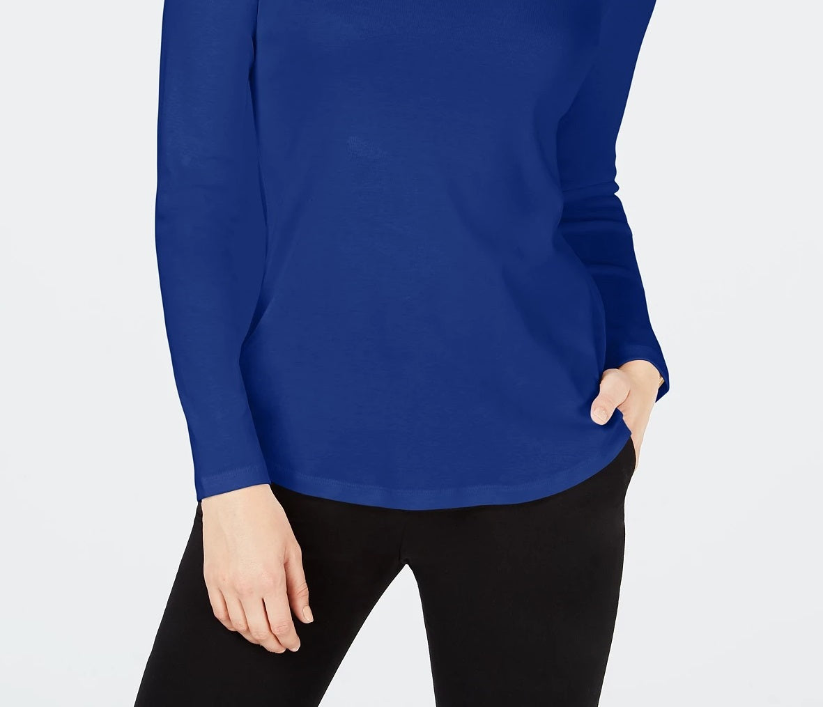 Camiseta feminina Charter Club de algodão com gola alta, azul, tamanho médio