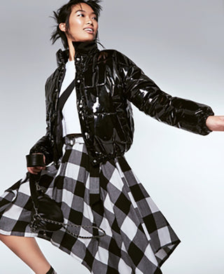 Jaqueta acolchoada feminina Kit &amp; Sky em couro sintético, preta, tamanho médio