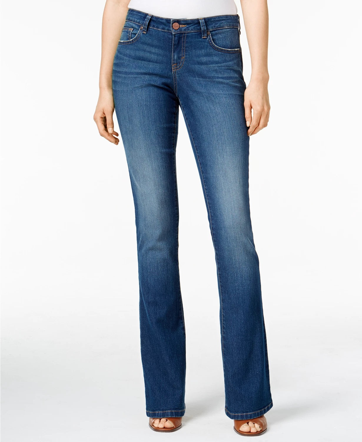 Jeans Curvy-Fit Bootcut Feminino Estilo &amp; Co Lavagem Marinho Tamanho 14 Longo