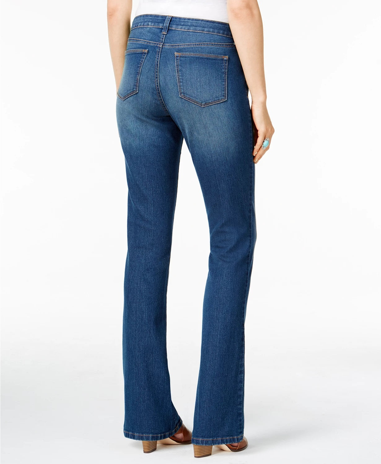 Jeans Curvy-Fit Bootcut Feminino Estilo &amp; Co Lavagem Marinho Tamanho 14 Longo