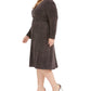 Vestido feminino plus size de malha brilhante evasê R &amp; M Richards, cor carvão, tamanho 14