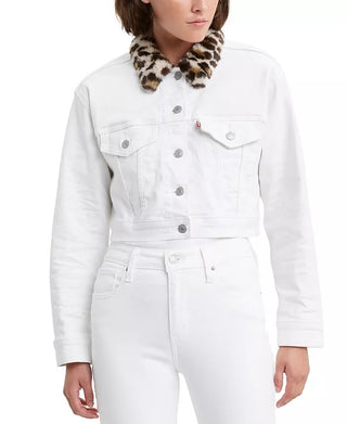 Levi's Women's Limited Cropped Denim Trucker Jacket White Size X-Large