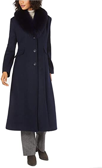 Casaco longo feminino Forecaster com gola de pele de raposa, azul marinho, tamanho 4