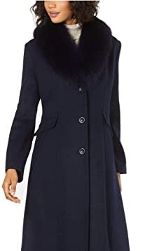 Forecaster Women's Fox-Fur-Collar Maxi Reefer Coat Navy Size 4