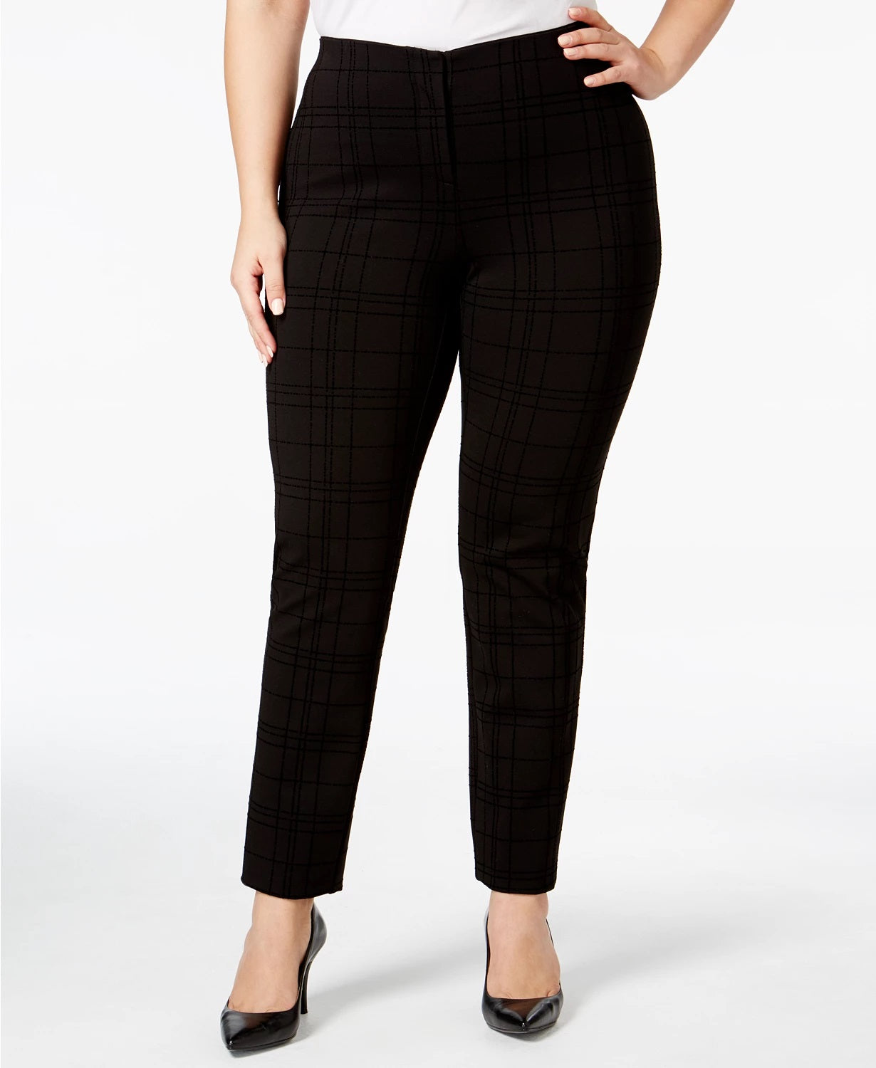 Calça skinny estampada Hollywood Plus da Alfani para mulheres, preta, tamanho 28W